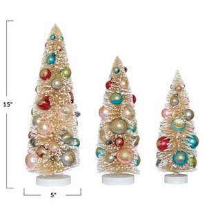 Sisal Bottle Brush Trees with Multi Color Ornaments