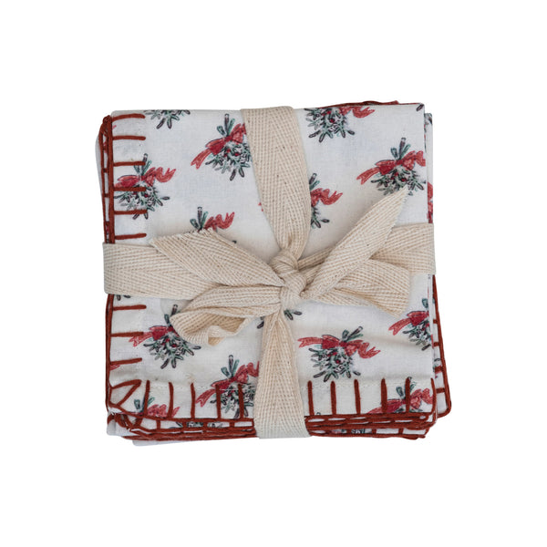Cotton Cocktail napkins with Mistletoe Design-Jenny Parkhurst Designs