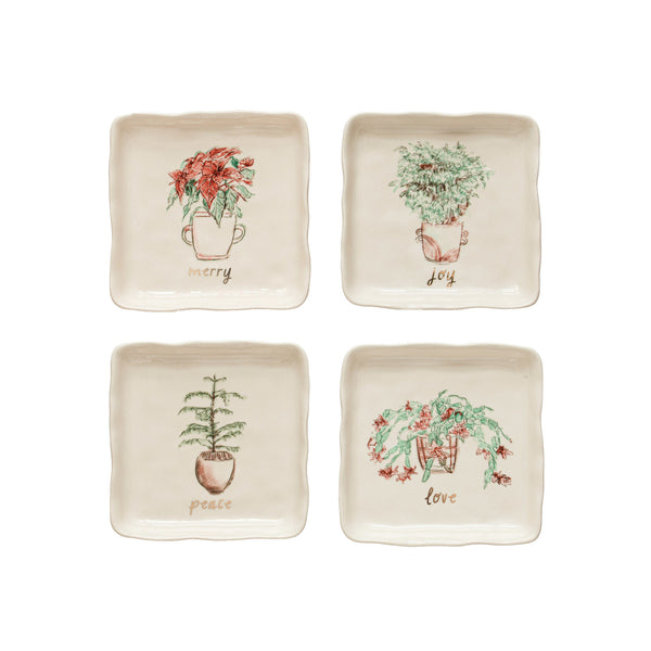 Stoneware Plate with Holiday Plant, 4 Styles-Jenny Parkhurst Designs