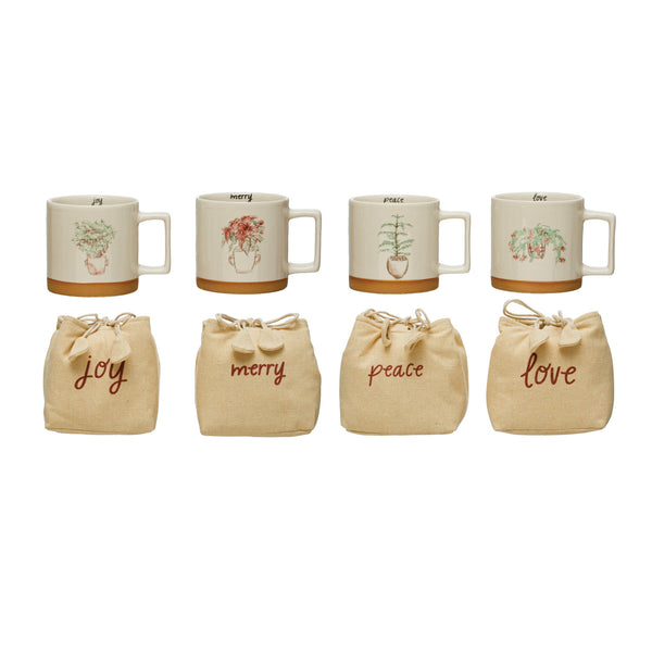 Stoneware Mug with Holiday Plant, 4 styles- Jenny Parkhurst Designs