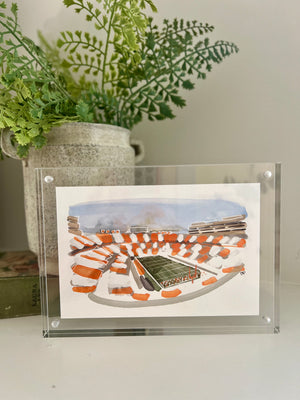 Orange and White Stadium Giclée Print 4”x 6” in Acrylic Frame