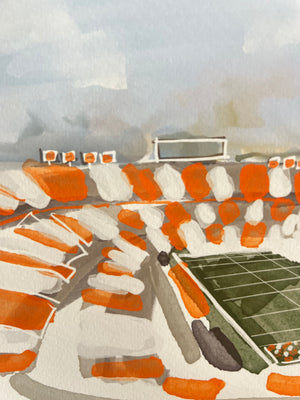 Orange and White Stadium Giclée Print 8” x 10”