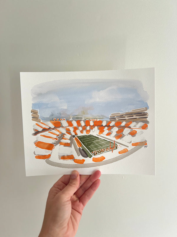 Orange and White Stadium Giclée Print 8” x 10”