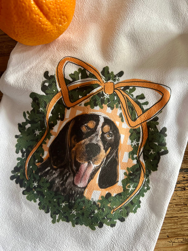 Christmas Wreath Hound Dog Tea Towel