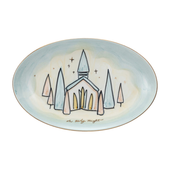 Hand-Painted Stoneware Plate with Church - Design by Jenny Parkhurst
